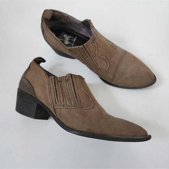 SAM EDELMAN | Halton Western Ankle Bootie Brown Taupe Leather embellished sz 6M - Picture 1 of 7